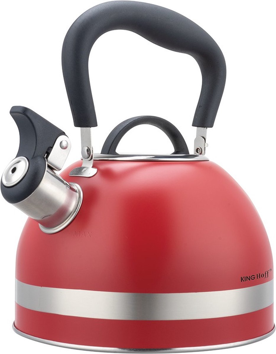Kinghoff 1853 rode fluitketel RVS – 1,8 liter, voor alle warmtebronnen