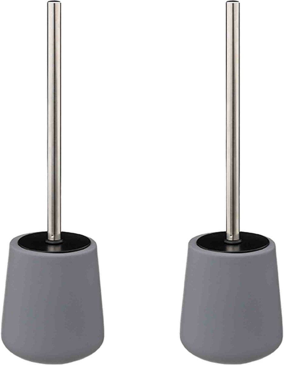 2 x 5five brosse WC avec support - grès - gris - rond - 39 cm