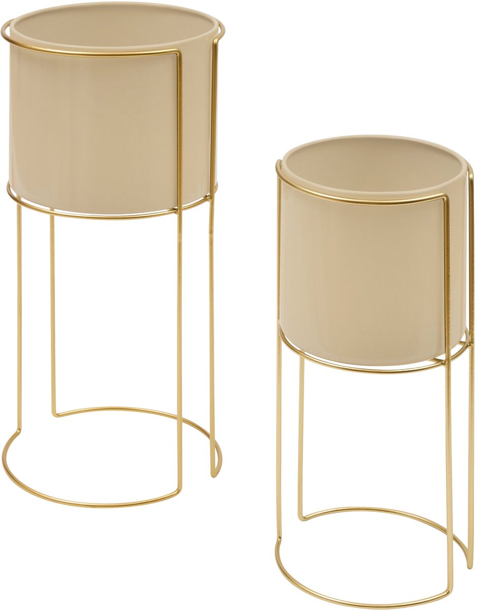 Atmosphera Cache-pot / Supports - Lot de 2 pièces - Ø28xH55 cm - Beige / Or