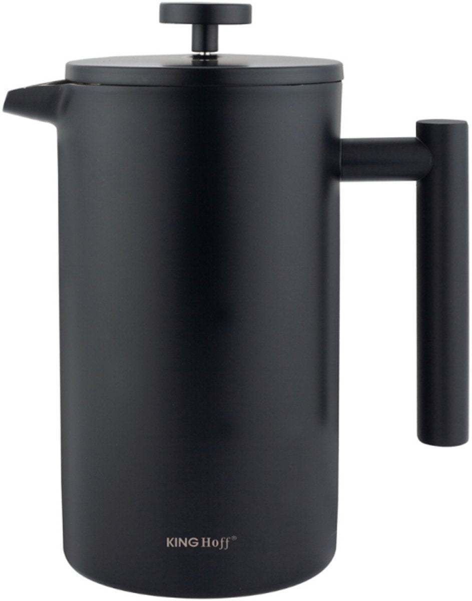 KINGHoff French Press 1 Liter – Mattschwarz – Doppelwandiger Edelstahl – Luxuriöser Kaffee- & Teebereiter – KH-1996