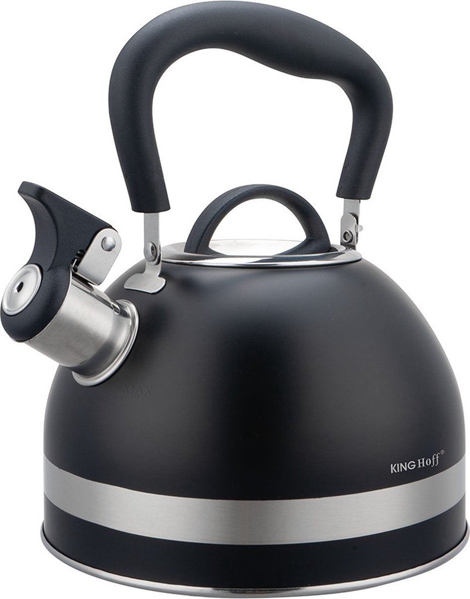 Kinghoff 1858 - Fluitketel met fluit - 1. 8 liter - RVS - Zwart