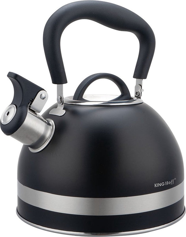 Kinghoff 1858 - Fluitketel met fluit - 1.8 liter - RVS - Zwart