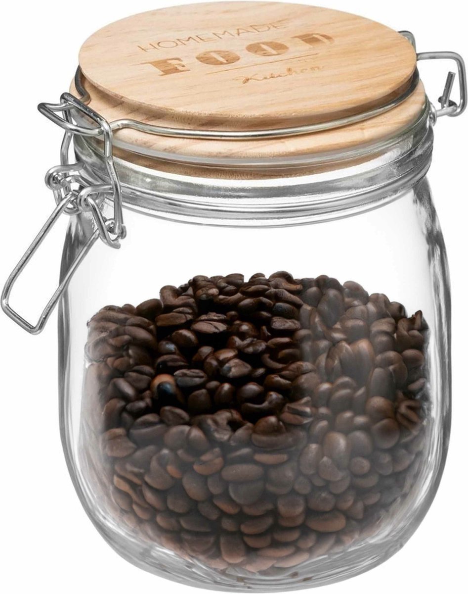 Storage jar 0.75L glass with wooden lid and clamp closure - 750 ml - Storage jars with airtight seal