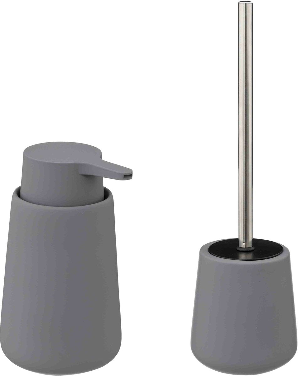 5Five - WC-Garnitur / Toilettenbürste mit Seifenspender 250 ml - grau - Keramik