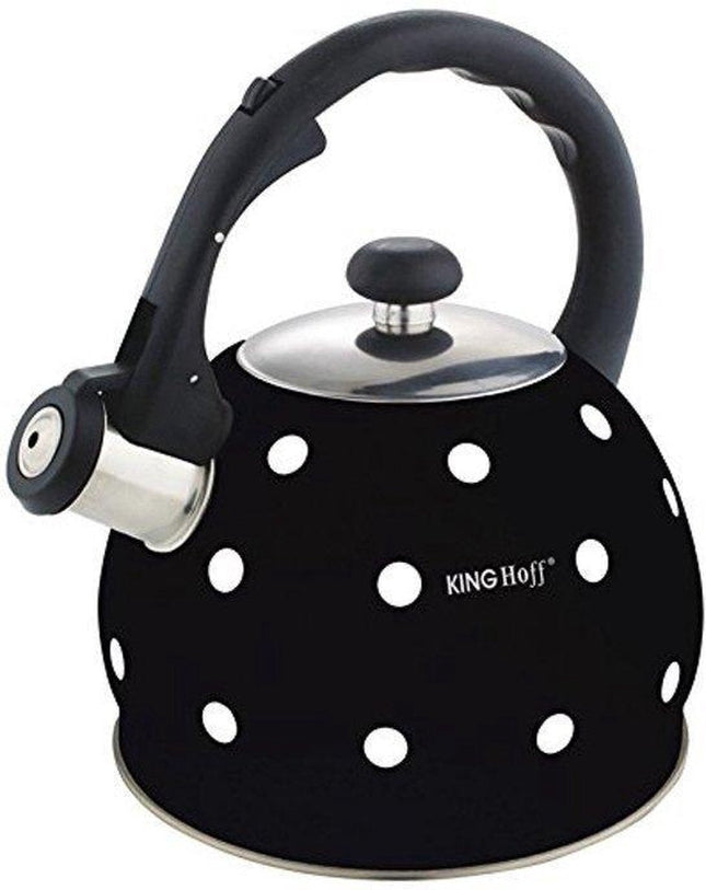 Kinghoff fluitketel zwart met stippen – geëmailleerd rvs, 2 liter