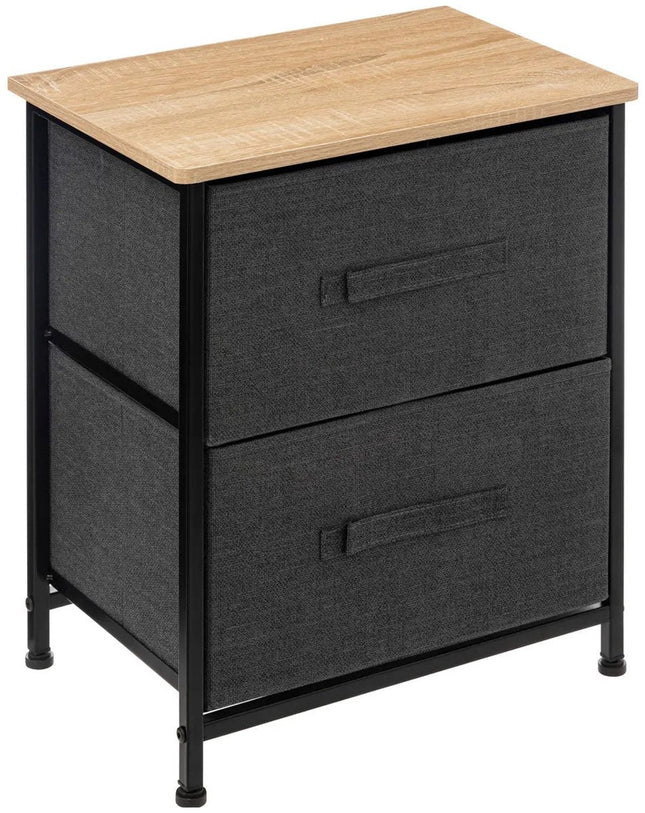 5Five Opbergmandkastje / nachtkastje - 2x manden - 45 x 30 x 51 cm - metaal/hout/stof - donkergrijs