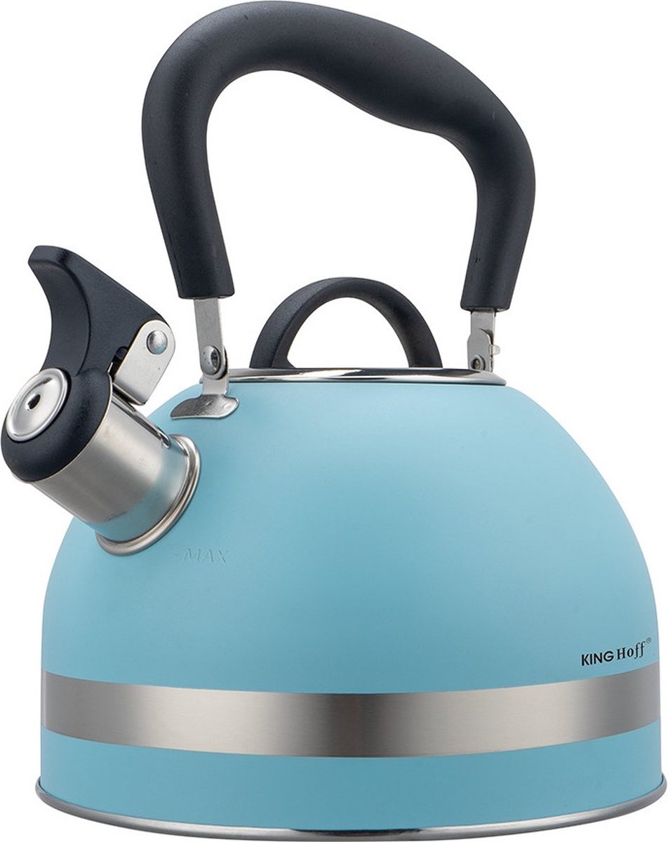 Kinghoff 1857 fluitketel rvs 1,8 liter – blauw, ook voor inductie