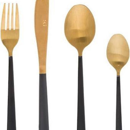 16 delige bestekset kleur goud en zwart voor 4 personen RVS