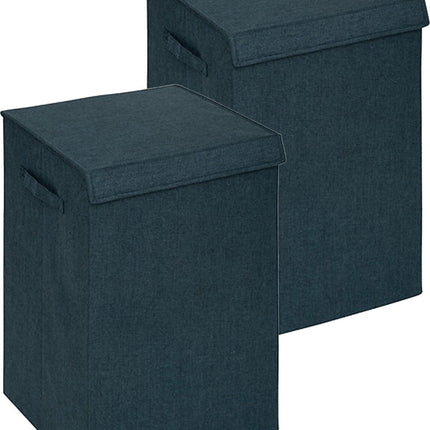 5Five Eureka sorteer wasmand - 2x - 74 liter - smaragd groen - 37 x 37 x 60 cm - MDF/Polyester stof - met afsluitklep