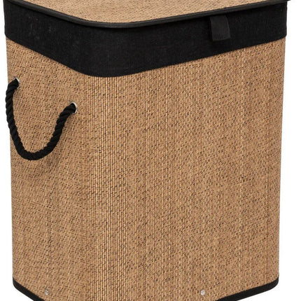 5Five Wasmand met deksel - bamboe hout - 60 Liter- naturel zwart - 41 x 30 x 50 cm