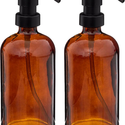 5Five Zeeppompje/dispenser Glass Lotion - 2x - transparant bruin - 7 x 21 cm - 450 ml - glas