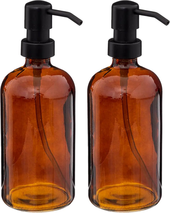 5Five Zeeppompje/dispenser Glass Lotion - 2x - transparant bruin - 7 x 21 cm - 450 ml - glas