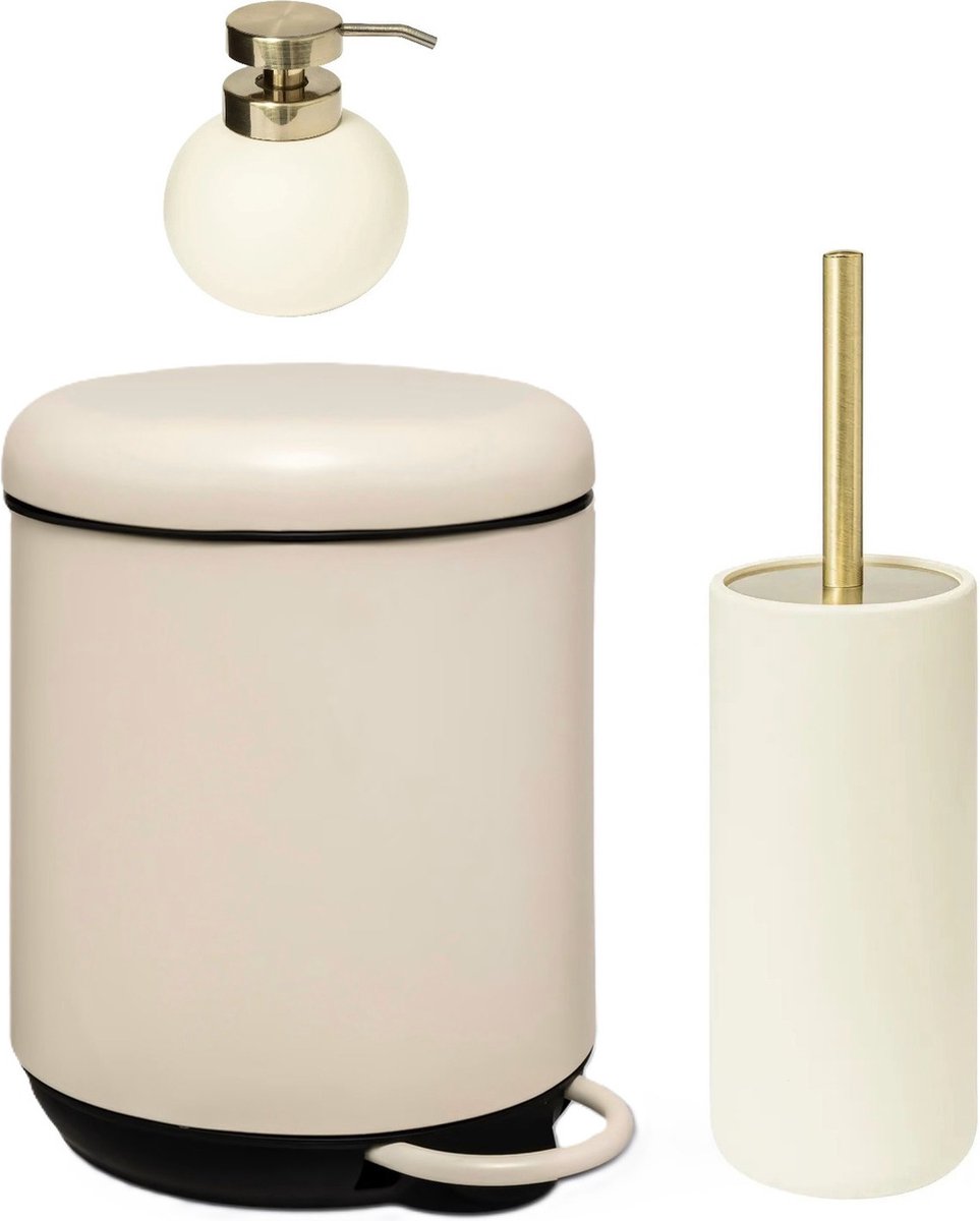 5Five soap dispenser, toilet brush and pedal bin set - ivory - luxury