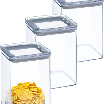 5Five Voorraadpot - 4x - keuken/voedsel - kunststof - 1000 ml - luchtdichte deksel - transparant - 10 x 10 x 14 cm