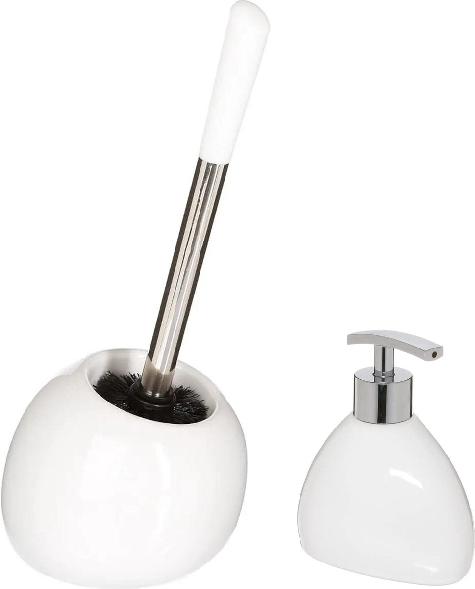 5Five - WC- / Toilettenbürste mit Halter - weiß - Seifenspender 300 ml
