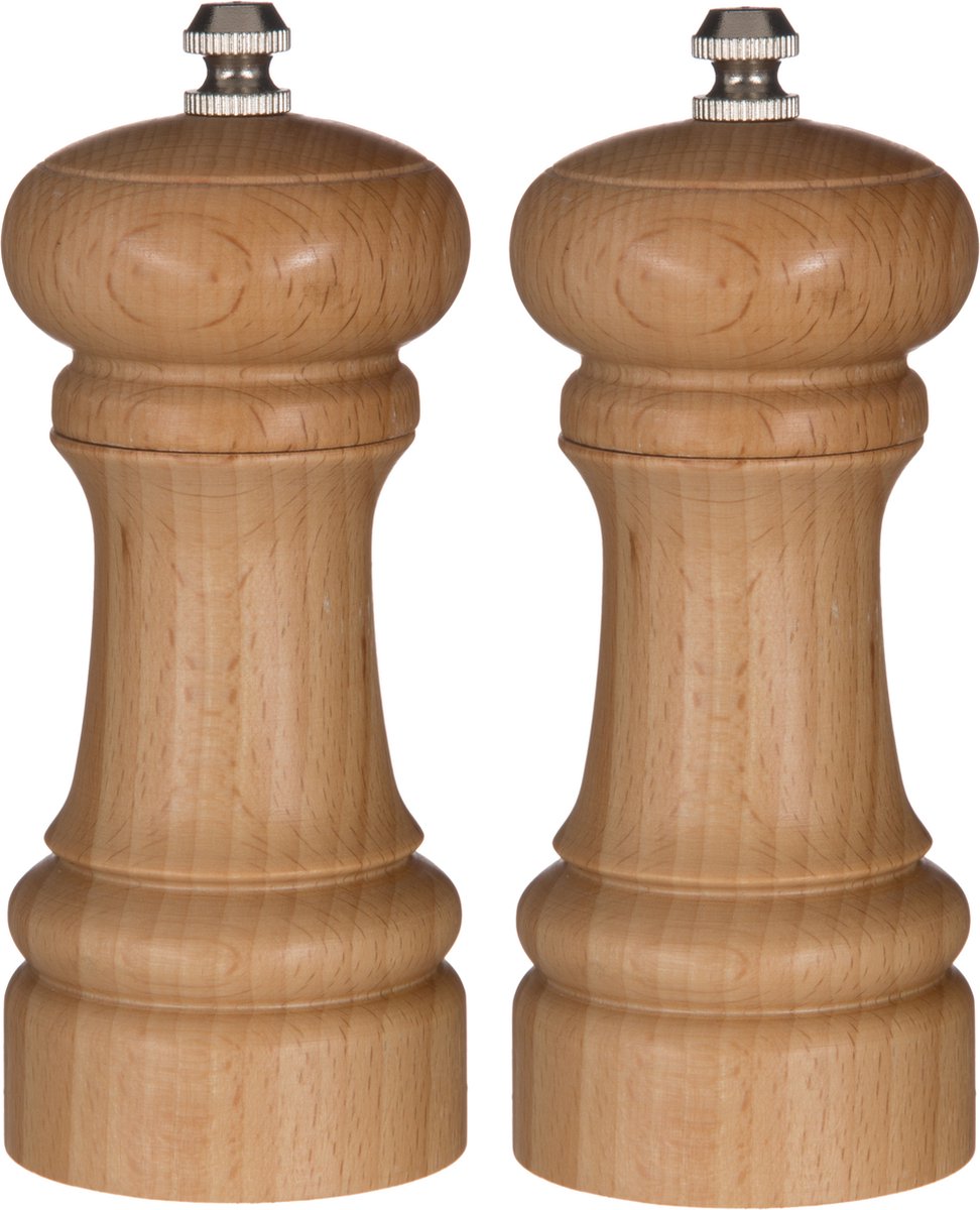 5Five houten peper- en zoutmolen beige – set van 2, 14 cm, instelbaar