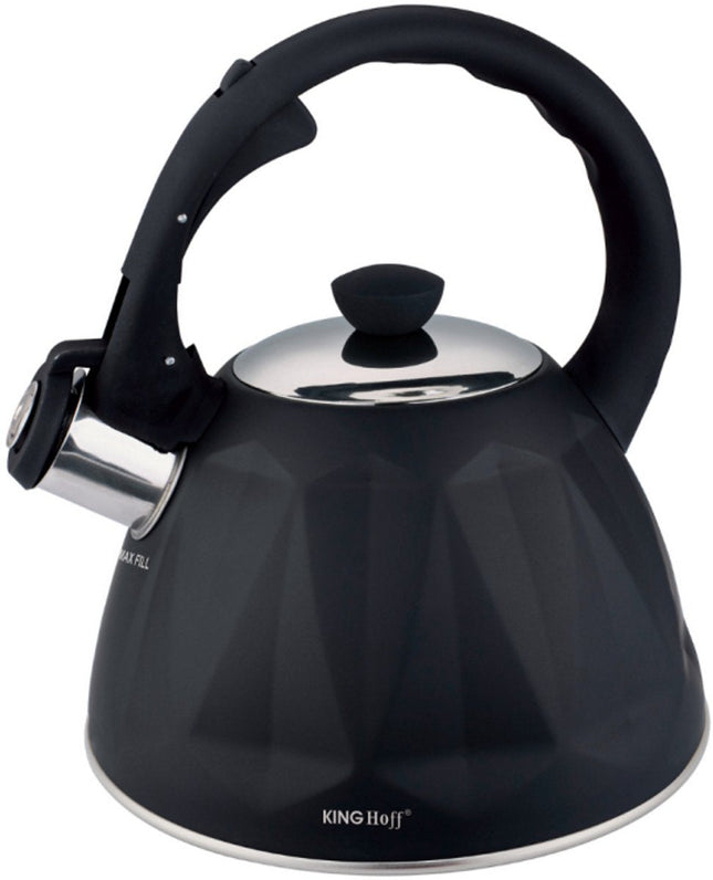 KINGHoff Fluitketel 2 Liter – RVS – Inductie Geschikt – Matte Zwarte Diamantstructuur – Soft-Touch Handgreep – KH-1997