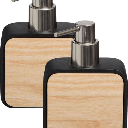 5Five zeeppompje/zeepdispenser - 2x - zwart - 10 x 15 cm - 200 ml - bamboe/kunststeen - badkamer
