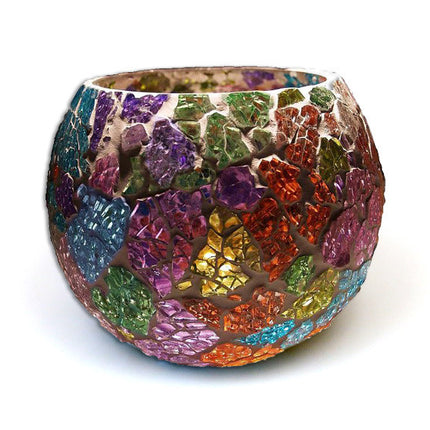 Mediteraanse waxinehouder crackled glass - bol multi-colour