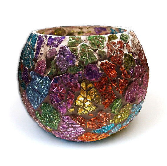 Mediterranean tea light holder crackled glass - sphere multi-colour