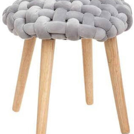 Atmosphera Cosy'ness krukje, houten onderstel en zitting, gebreid, hoogte 43 cm