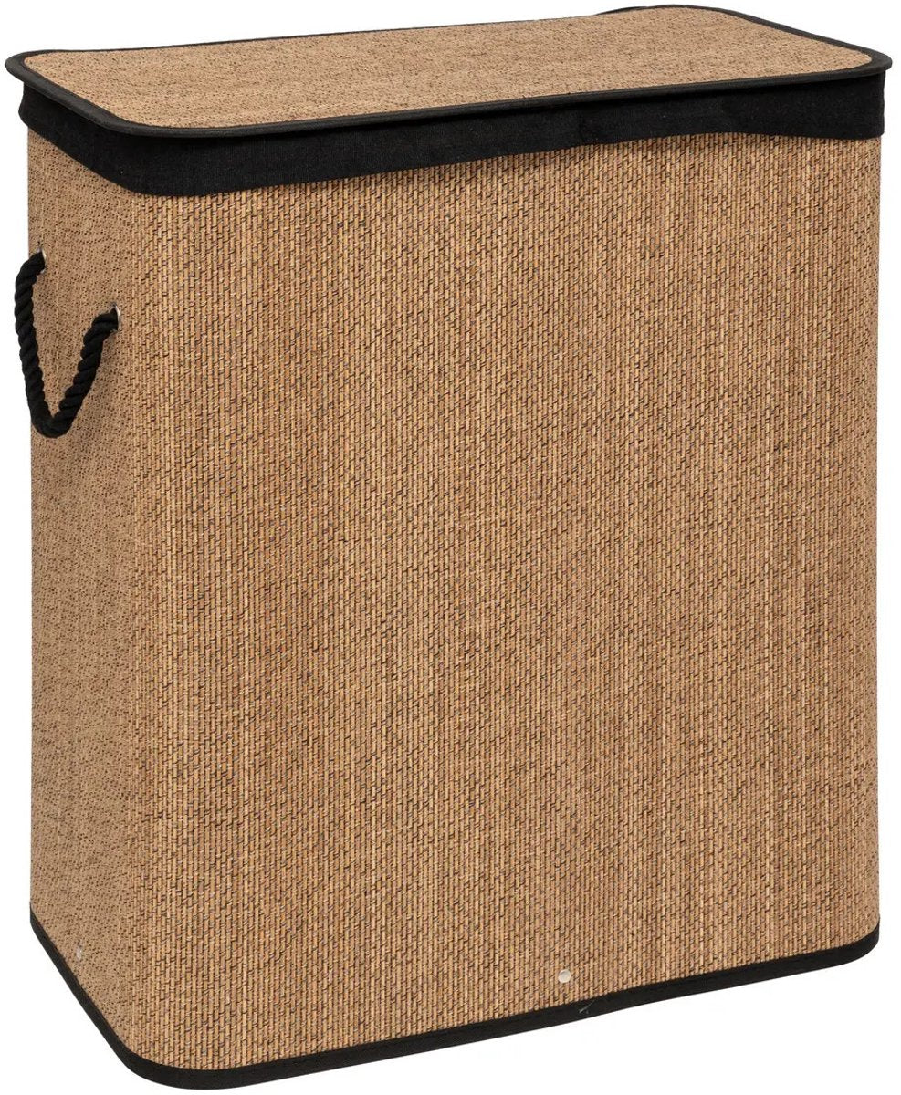 5Five Doppel-Wäschekorb mit Deckel - Bambusholz - 100 Liter - natur schwarz - 52 x 32 x 63 cm - Sortierkorb