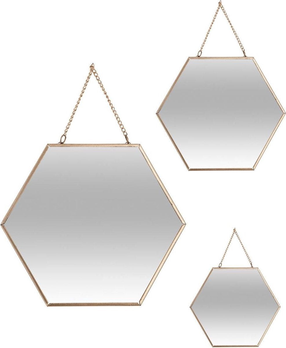 Atmosphera wandspiegels goud – set van 3 zeshoekige spiegels met ketting