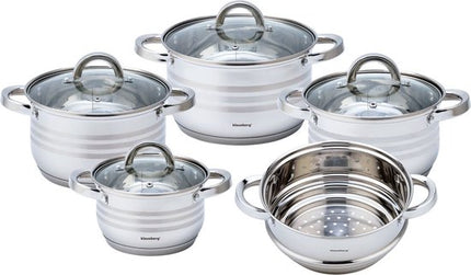 Klausberg - 9 delige pannenset - kookpannen - stoompan - 16-18-20-20-24 cm - met deksel