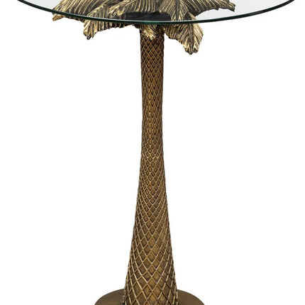Atmosphera Bijzettafeltje Palmtree - polyresin/glas - goud/transparant - D40 x H50 cm - koffie tafel