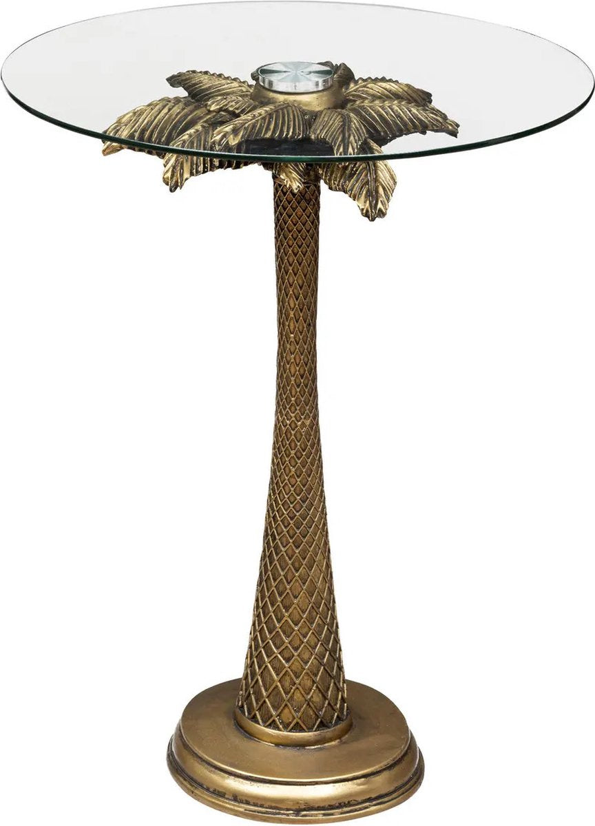 Atmosphera Palmtree Side Table - polyresin/glass - gold/transparent - D40 x H50 cm - coffee table