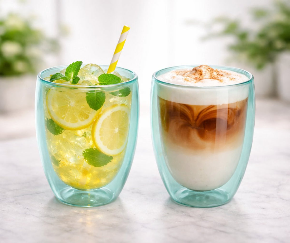 Doppelwandige Gläser 2er Set - 350 ml - Isolierende Teetasse oder Kaffeetasse Ohne Henkel - Doppelwandiges Glas - Türkisgrün