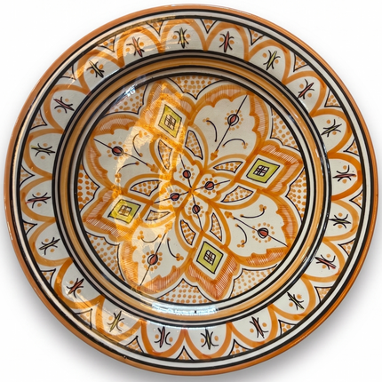 Handgemaakte Aardewerk Schaal - 35cm Diameter - Oranje met Patroon