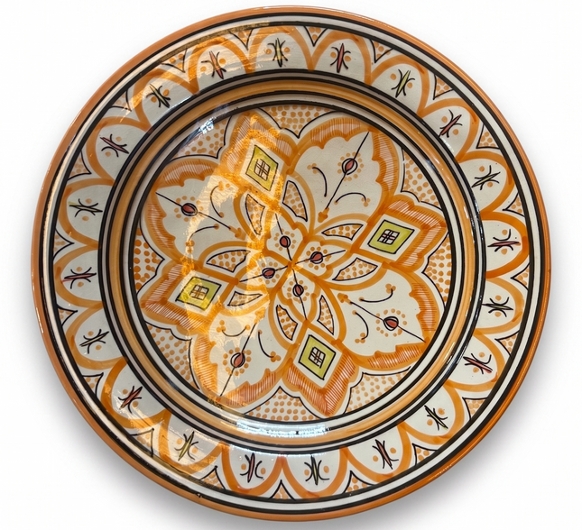 Handgemaakte Aardewerk Schaal - 35cm Diameter - Oranje met Patroon