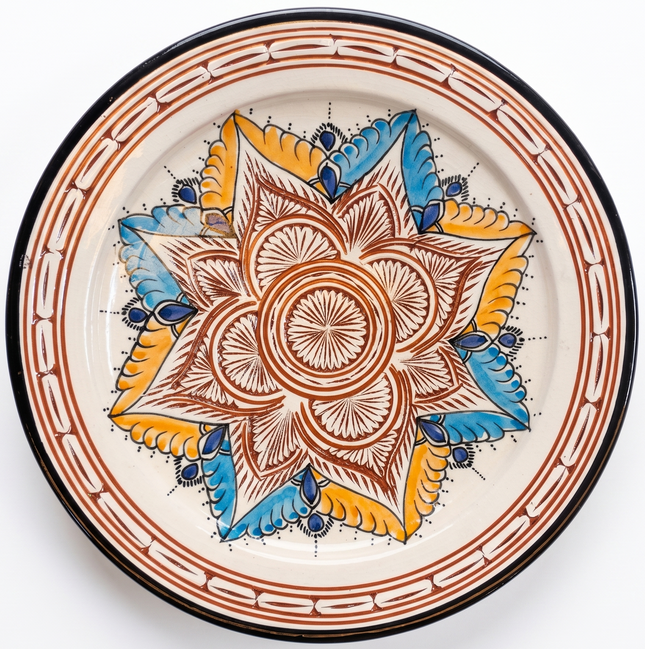 Marokkaanse gegraveerd aardewerk schaal 35 cm - Bloem