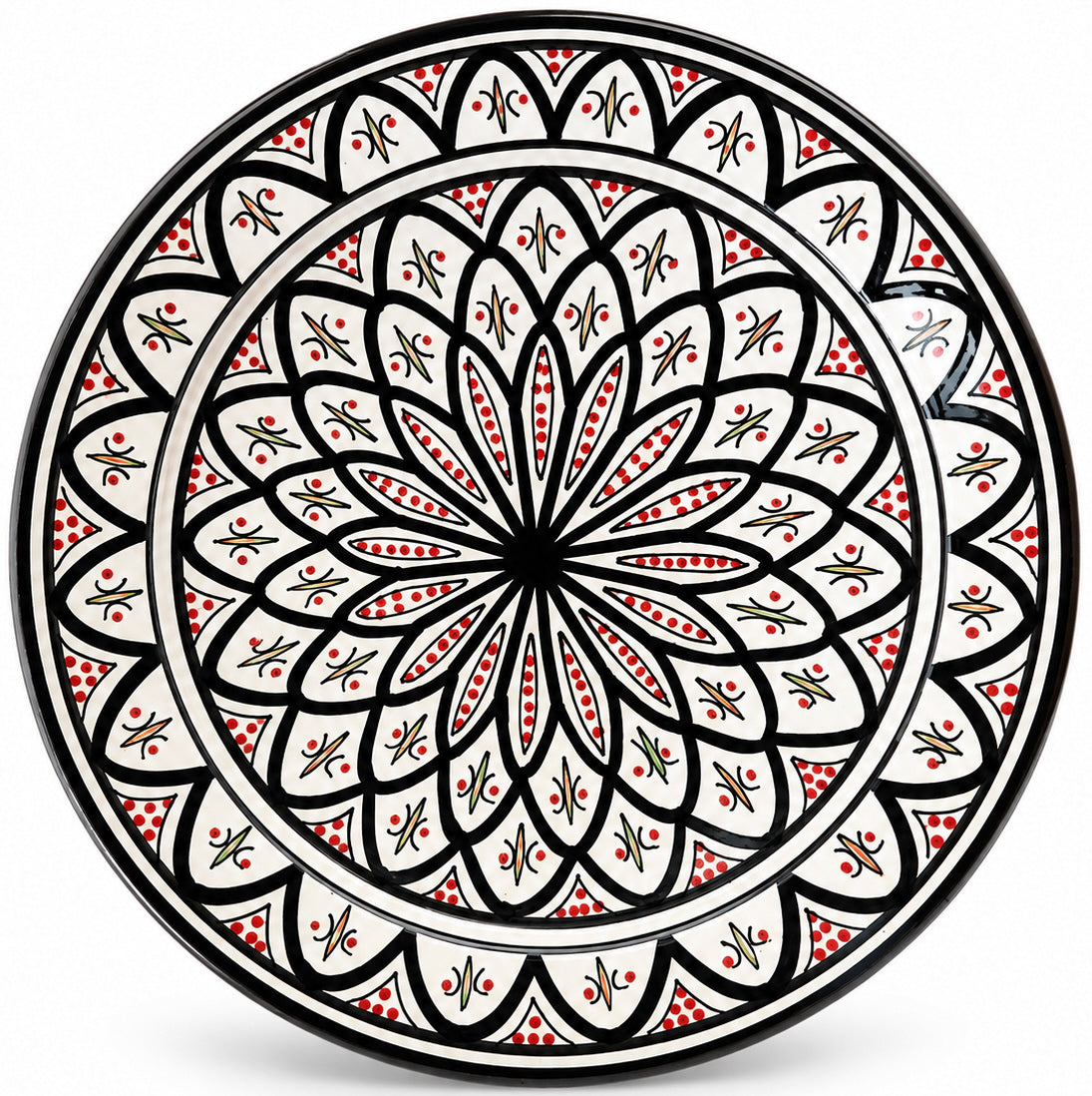 Moroccan Pottery Bowl Ø35 cm – Handmade & Hand-painted Black / Red