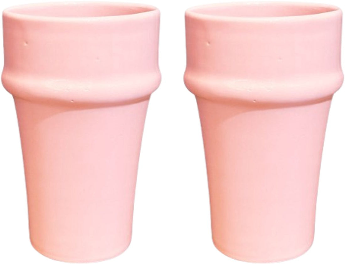 Handgemaakte keramieken bekers, set van 2 – roze koffie- en theebekers