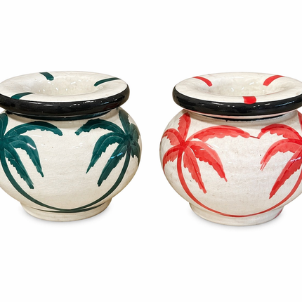 Marokkaanse handgemaakte asbak van aardewerk met palmdecor – 9,5 cm diameter x 8 cm hoog