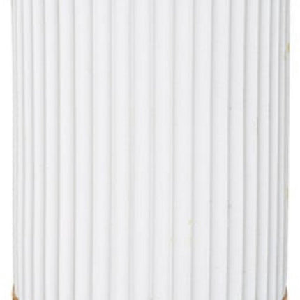 Moderne Tandenborstelhouder Wit - Polyresin en Bamboe - Badkamer Organizer - Diameter 7,2 x Hoogte 11 cm - Modern - Tandenborstel Beker - Badkamer Beker