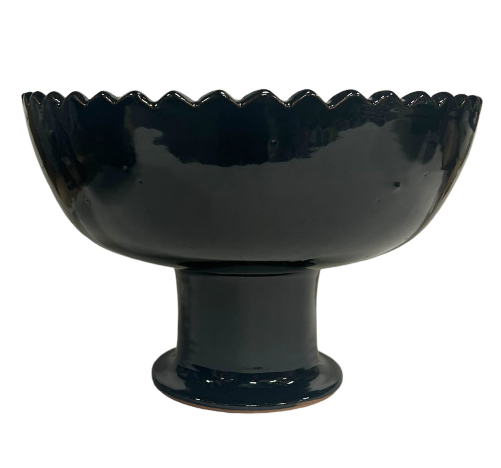 Bol en faïence zigzag noir brillant sur pied