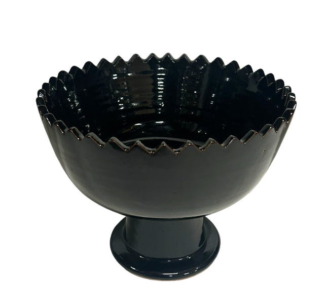 Aardewerk kom Shining black zigzag op voet