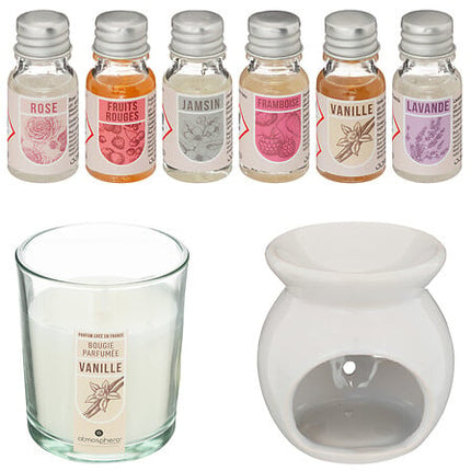 Geurolie Cadeauset/Geschenkset met Oliebrander-Geurbrander-Giftset-Geurkaars Vanille