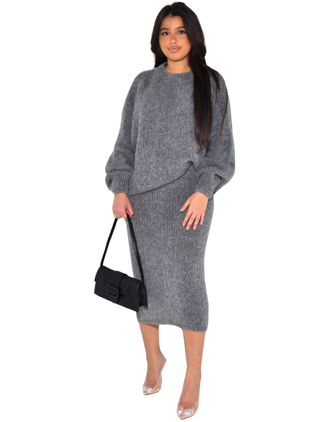 Ensemble Amaya – Pull oversize et jupe longue – 100 % laine