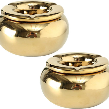 2x stuks Terras storm asbak metallic goud kleur 14 cm breed