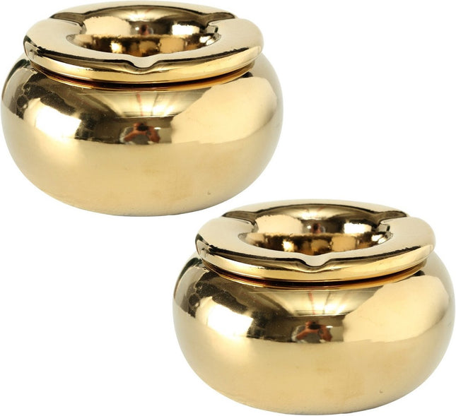 2x stuks Terras storm asbak metallic goud kleur 14 cm breed
