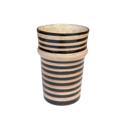 Marokkaanse Beker Asfi – Zwart-Wit – Handgemaakt Aardewerk – Ø7.5 cm x 10 cm
