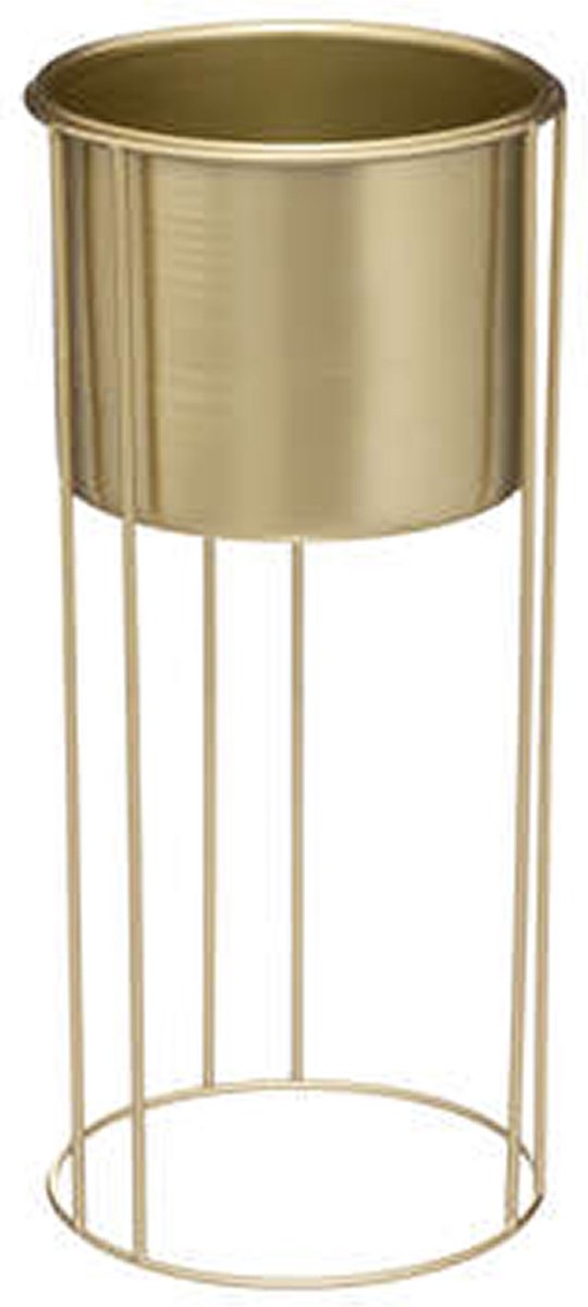 Plantenpotten 2x op metalen standaard goud - D18 x H41/D21 en H58 cm