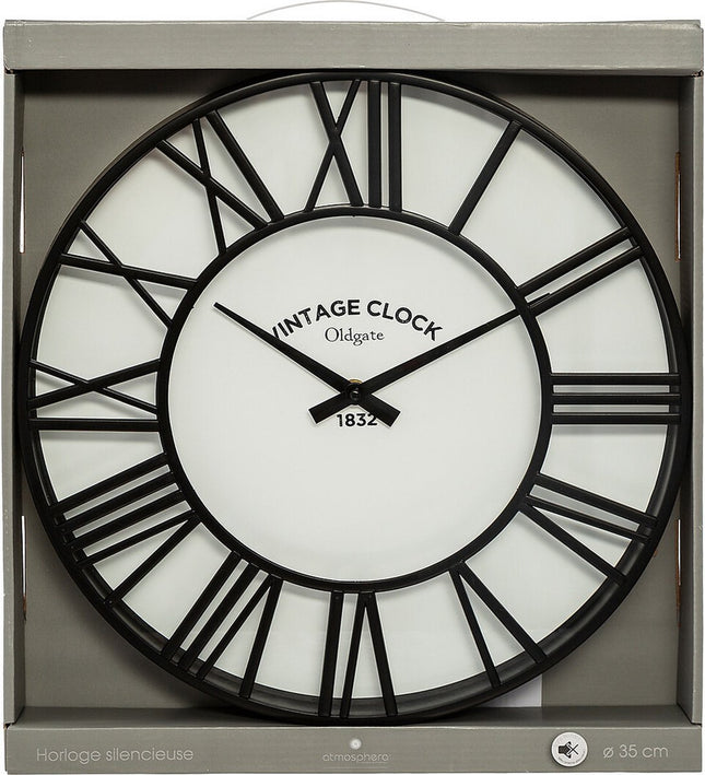 Atmosphera - wandklok glas zwart wit 35cm - stille wandklok - keukenklok stil uurwerk