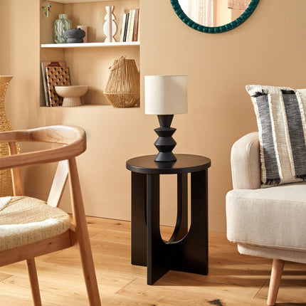 Atmosphera Bijzettafel/salontafel Bloom - zwart - MDF hout - rond - Planten verhoger