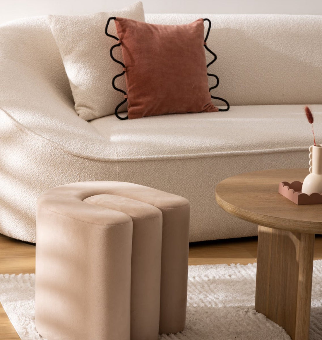 Pouf rond velours Bolan - 40x40cm - Beige