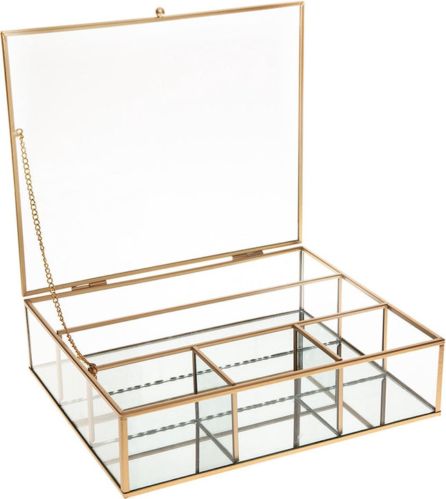 Glazen sieradenbox gouden frame - Large